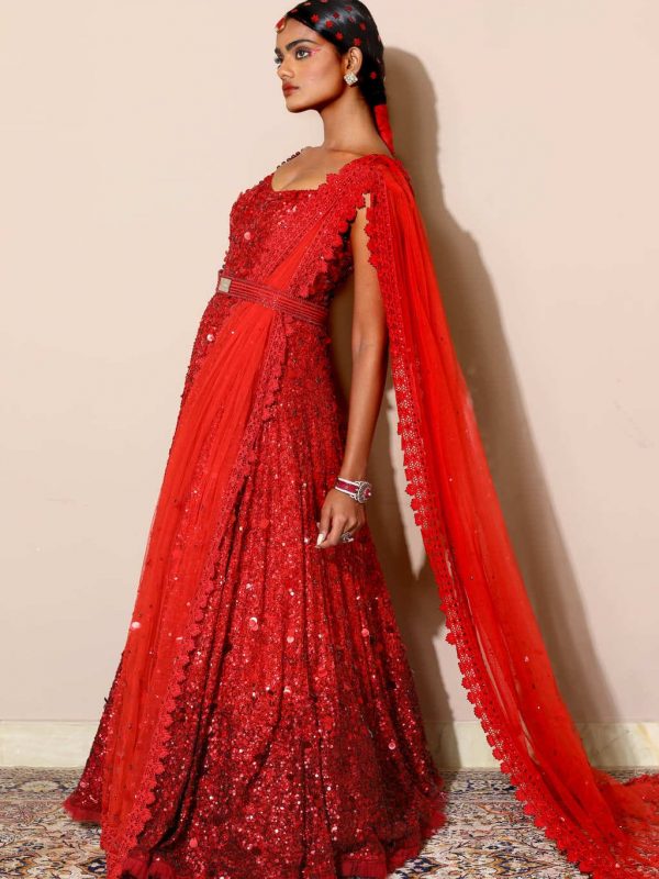 RED SEQUIN OMBRE GOWN