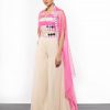 SPOT HOT PINK AND BEIGE STRIPED SHARARA SET WITH CAPE