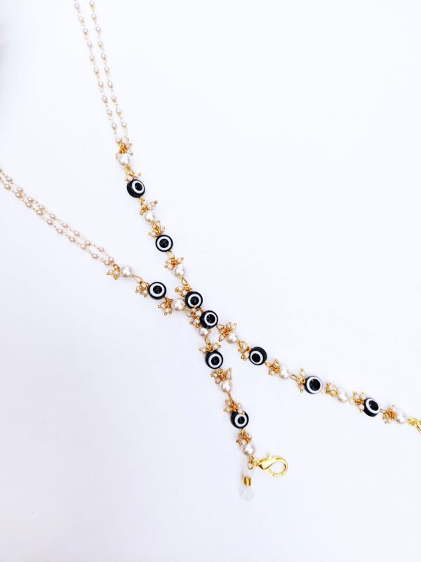 Handcrafted Pearl Mask Chain with Evil Eye accents for Face Masks