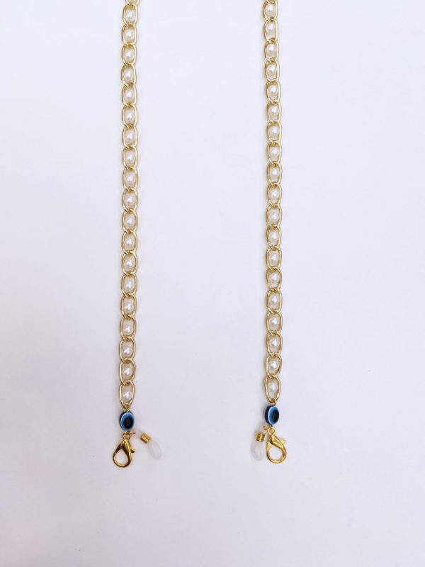Handcrafted Pearl Mask Chain with Metal links and Evil Eye accents