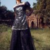 HandCrafted all over Sequin Off-shoulder Sharara with Organza tie-up bow