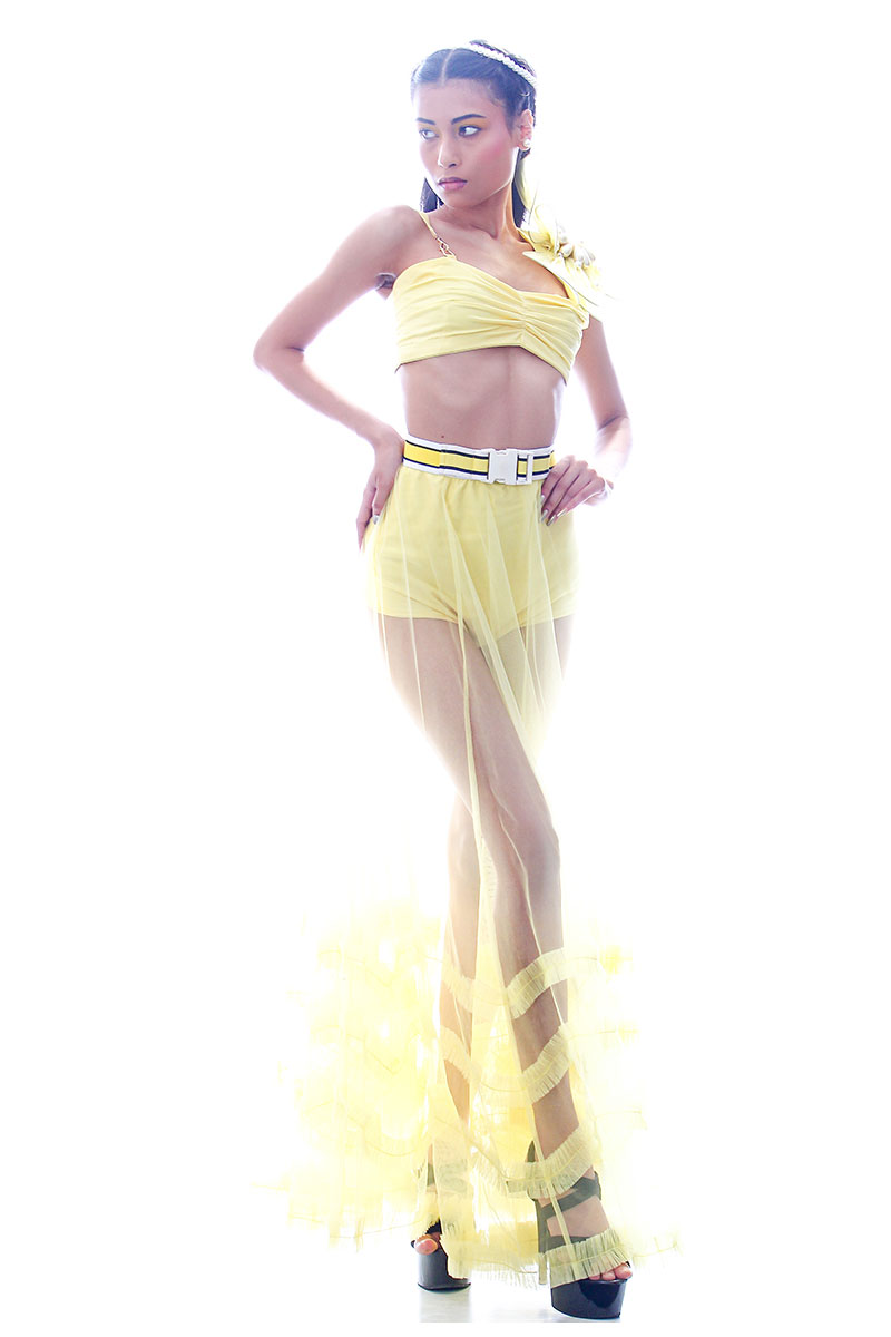 Lime Swimdress with Tulle Skirt and 3D Shoulder Flower