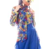 Meow printed Shirt with tie-up bow teamed with Blue Ruffle pants