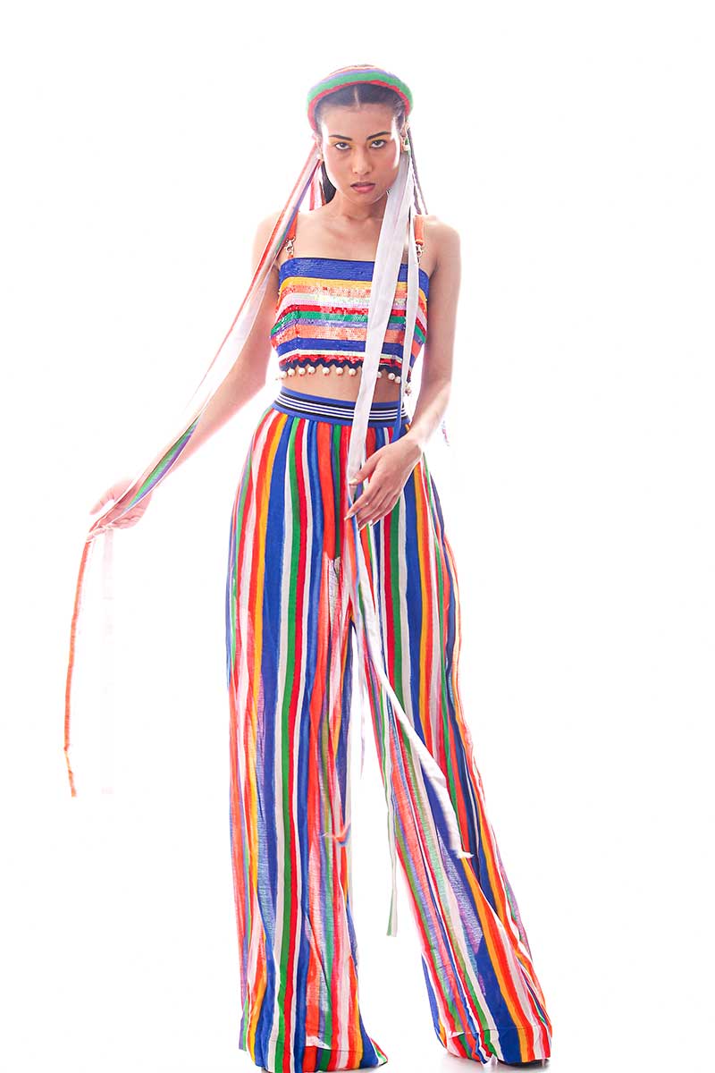 Meow Multicolored Crop CoOrd set